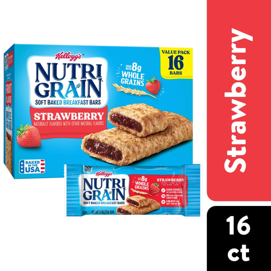 Kellogg's Nutri-Grain Strawberry Chewy Soft Baked Breakfast Bars, Ready-to-Eat, 20.8 oz, 16 Count