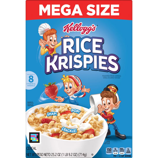 Kellogg's Rice Krispies Original Cold Breakfast Cereal, Mega Size, 25.2 oz Box