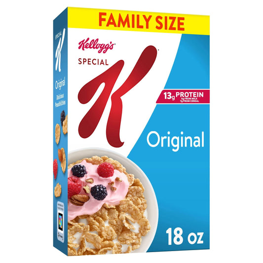 Kellogg's Special K Original Cold Breakfast Cereal, Family Size, 18 oz Box