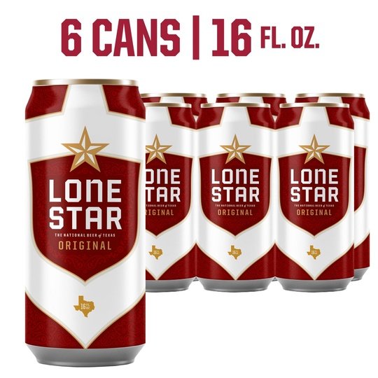 Lone Star Beer, 6 Pack, 16 fl oz Aluminum Cans, 4.6% ABV, Domestic Lager