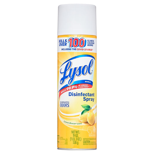 Lysol Disinfectant Spray, Lemon Breeze, 19oz, Tested and Proven to Kill COVID-19 Virus, Packaging May Vary