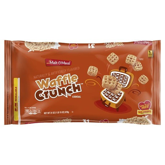 Malt-O-Meal Waffle Crunch, Kids Breakfast Cereal, Family Size Bulk Bagged Cereal, 31 Ounce - 1 count