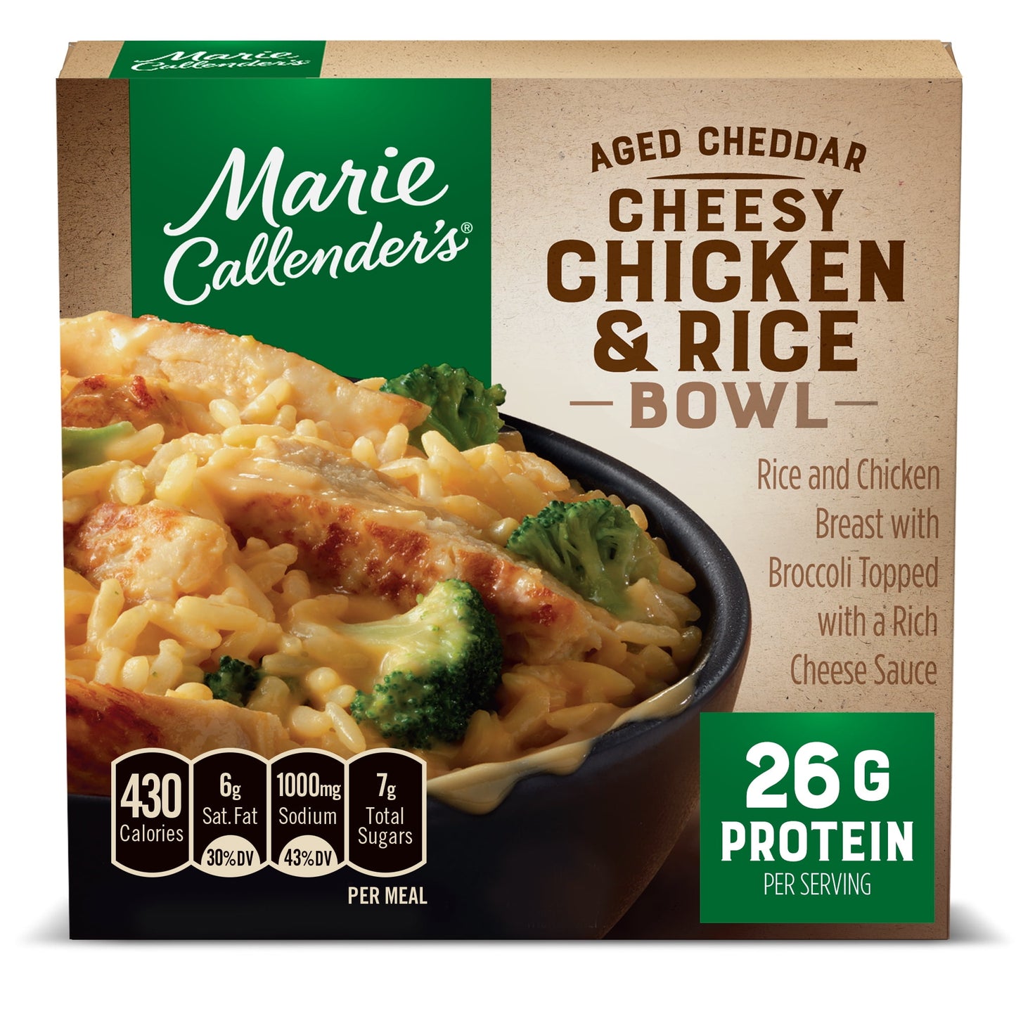 Marie Callender's Aged Cheddar Cheesy Chicken & Rice Bowl, Frozen Meal, 12 oz (Frozen)