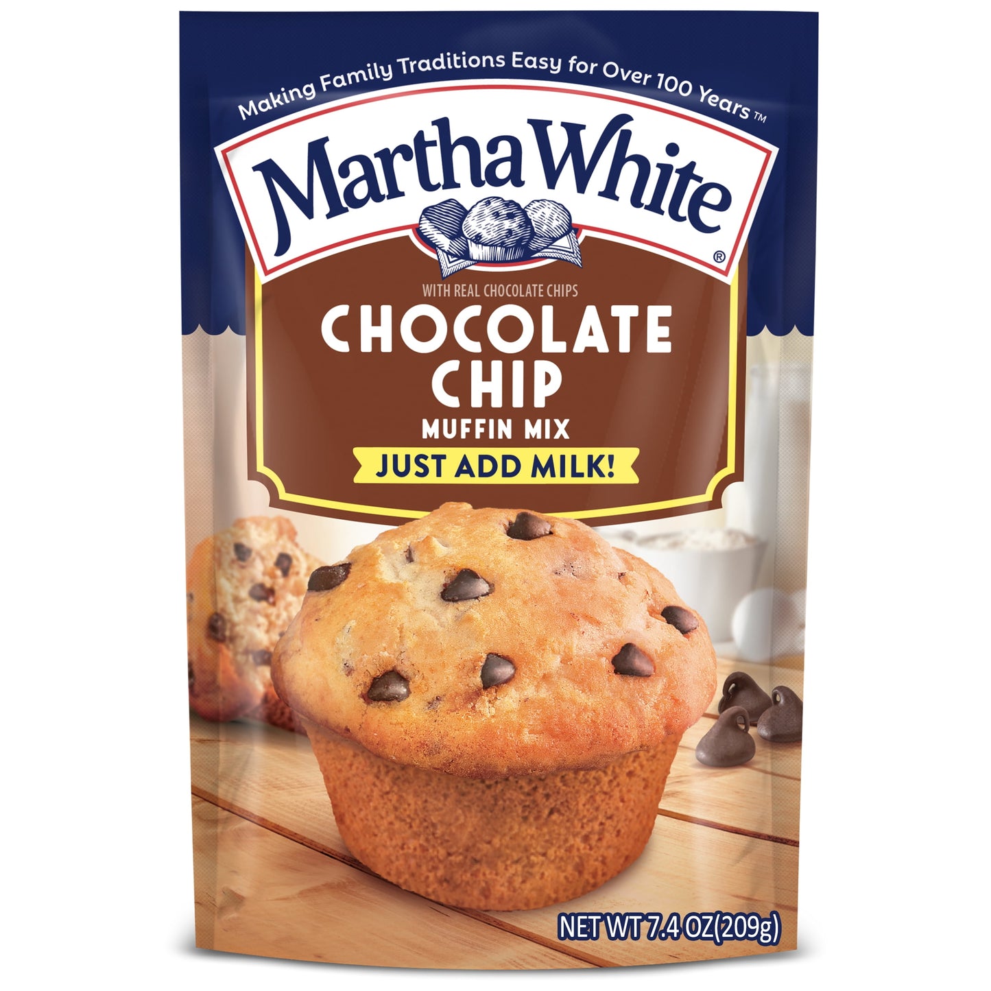 Martha White Chocolate Chip Muffin Mix, 7.4 oz Bag