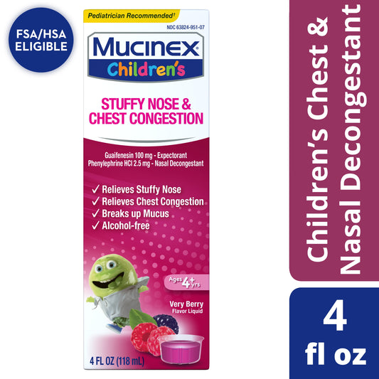 Mucinex Children's Cold Medicine, Stuffy Nose & Chest Congestion, Very Berry, 5 fl oz