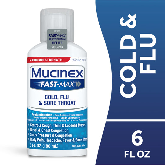 Mucinex Fast Max, Cold, Flu & Sore Throat Liquid Medicine, 6 fl oz