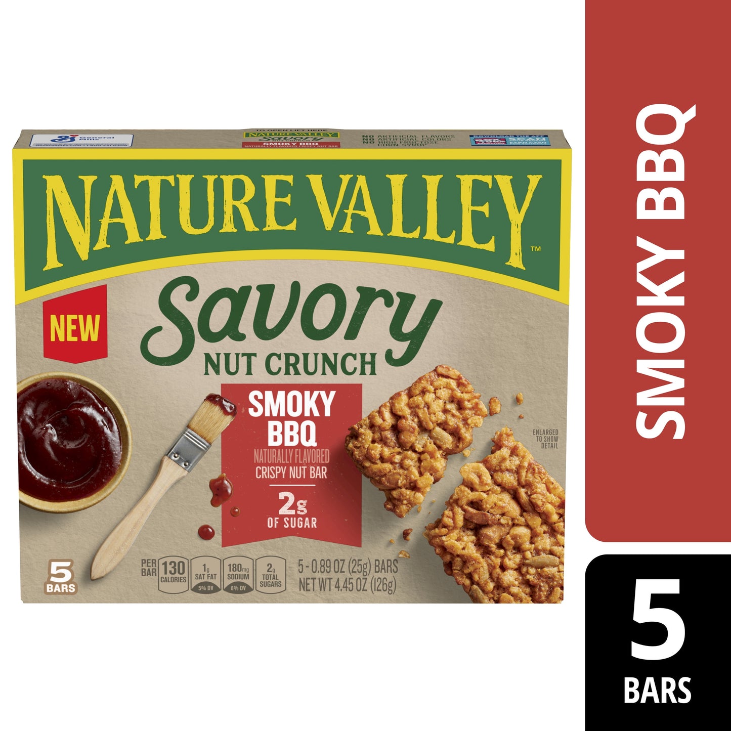 Nature Valley Savory Nut Crunch Bars, Smoky BBQ, 5 Bars, 4.45 OZ