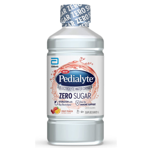 Pedialyte Electrolyte Water with Zero Sugar, Hydration with 3 Key Electrolytes & Zinc for Immune Support, Fruit Punch, 1 Liter