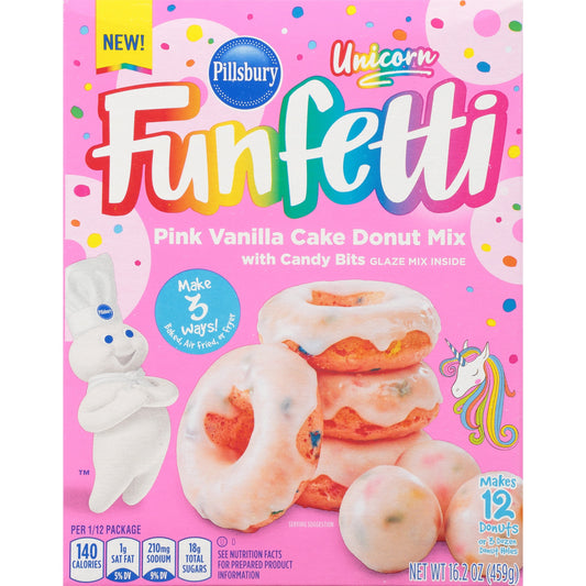 Pillsbury Funfetti Unicorn Pink Vanilla Cake Donut Mix, 16.2 oz