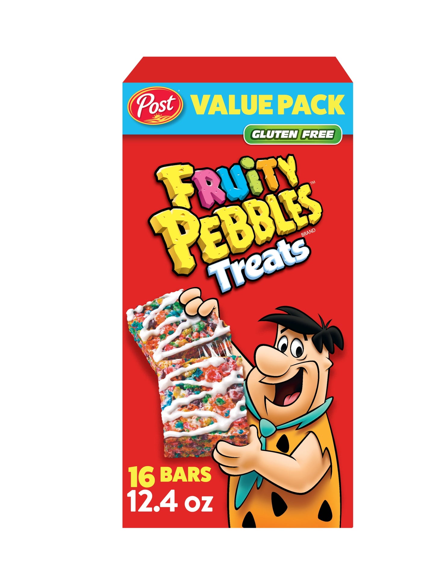 Post Fruity PEBBLES Treats, Breakfast Cereal Bars, Gluten Free, Snack Bars, Kids Snacks, two 6.2 oz cartons (16 Bars)