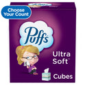 Puffs Ultra Soft Non-Lotion Facial Tissues, 4 Mega Cube Boxes, Purple, 72 Tissues per Box