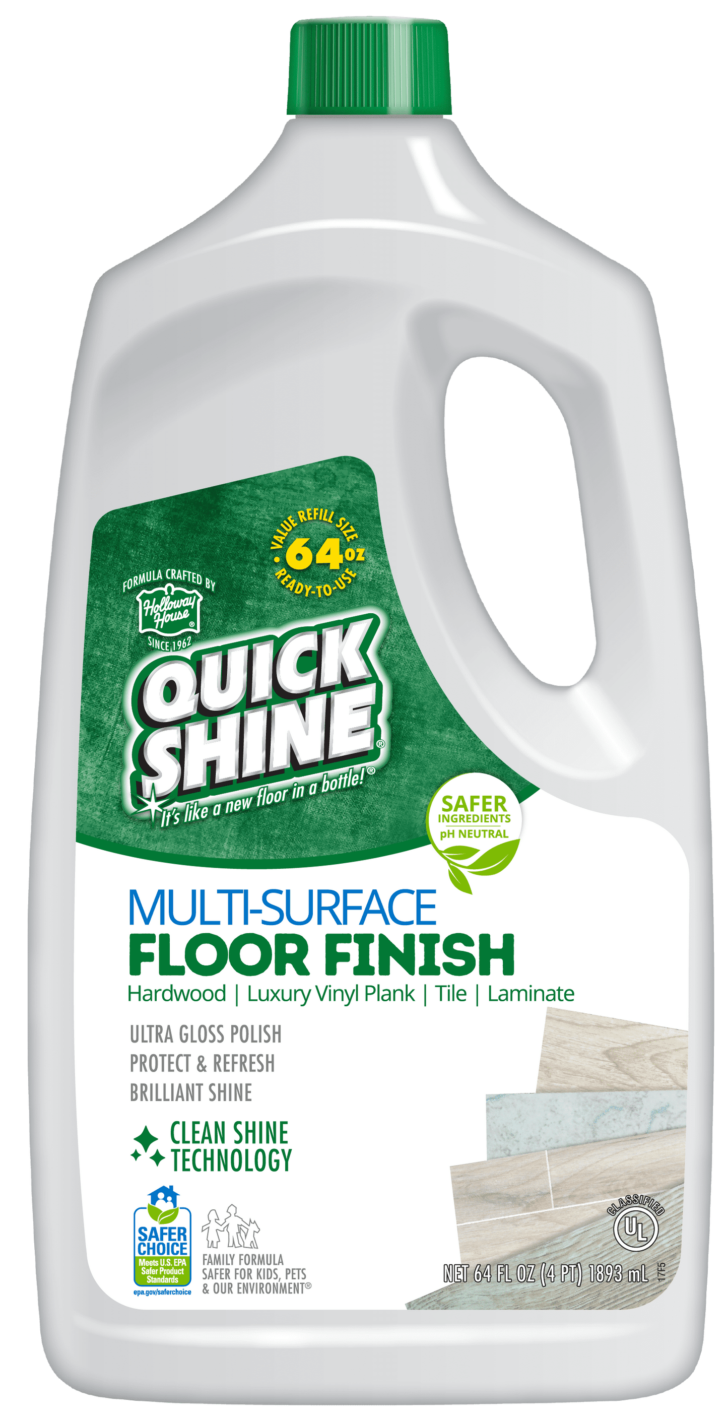 Quick Shine Multi-Surface Floor Finish, 64 fl oz, Unscented Household Floor Cleaner & Polish