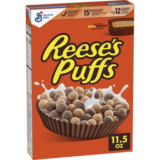 REESES PUFFS Chocolatey Peanut Butter Cereal, Kid Breakfast Cereal, 11.5 oz