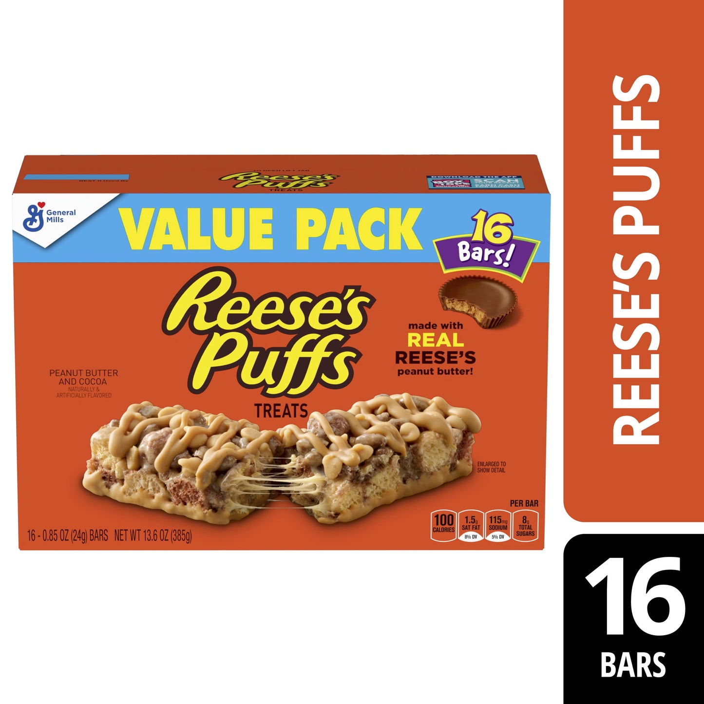 Reese's Puffs Breakfast Cereal Treat Bars, Peanut Butter & Cocoa, 16 ct