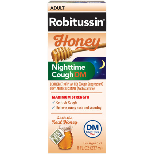 Robitussin Max Strength Cough Congestion DM and Cold Medicine for Nighttime Relief, Honey, 8 Fl Oz