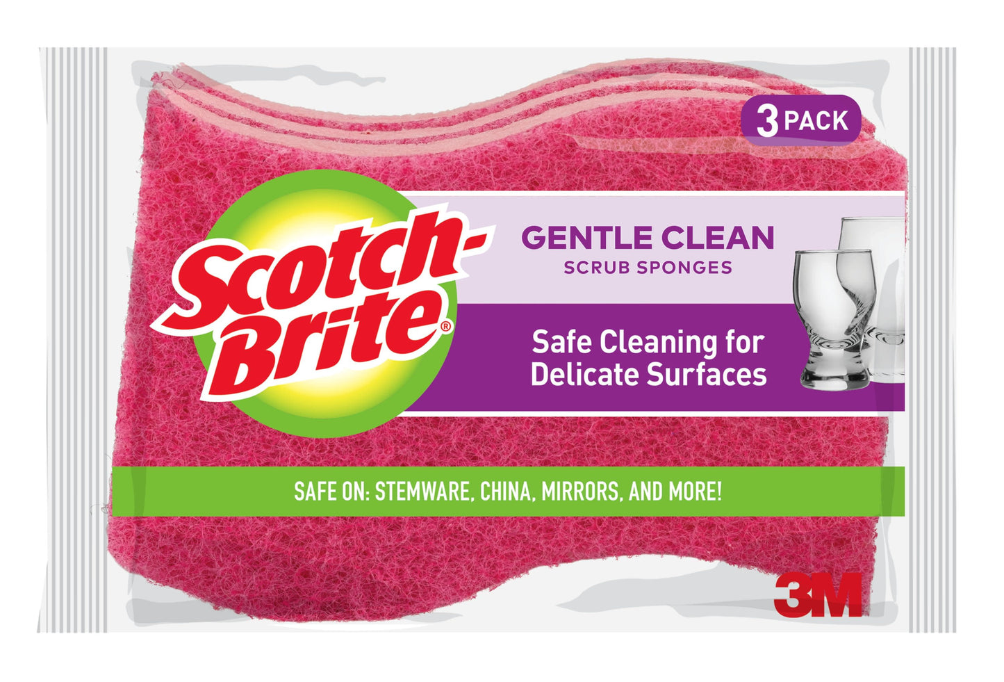 Scotch-Brite Sponge for Delicate Surfaces, Gentle Safe Clean, 3 Scrubbers