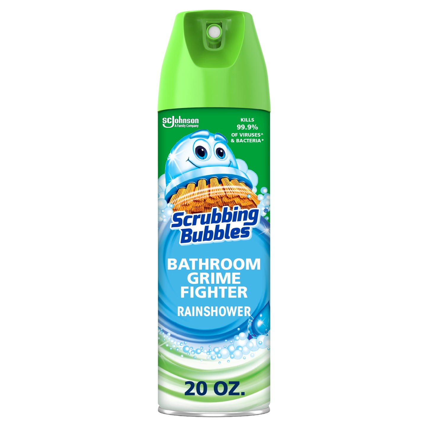 Scrubbing Bubbles Bathroom Grime Fighter Aerosol, Disinfectant Spray; Effective Tile, Bathtub, Shower and Overall Bathroom Cleaner (1 Aerosol Spray), Rainshower, 20 Oz