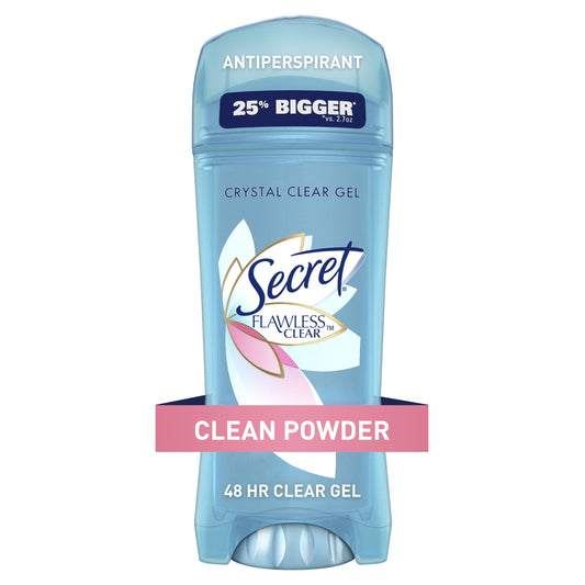 Secret Flawless Clear Gel Antiperspirant and Deodorant for Women, Clean Powder, 3.4 oz