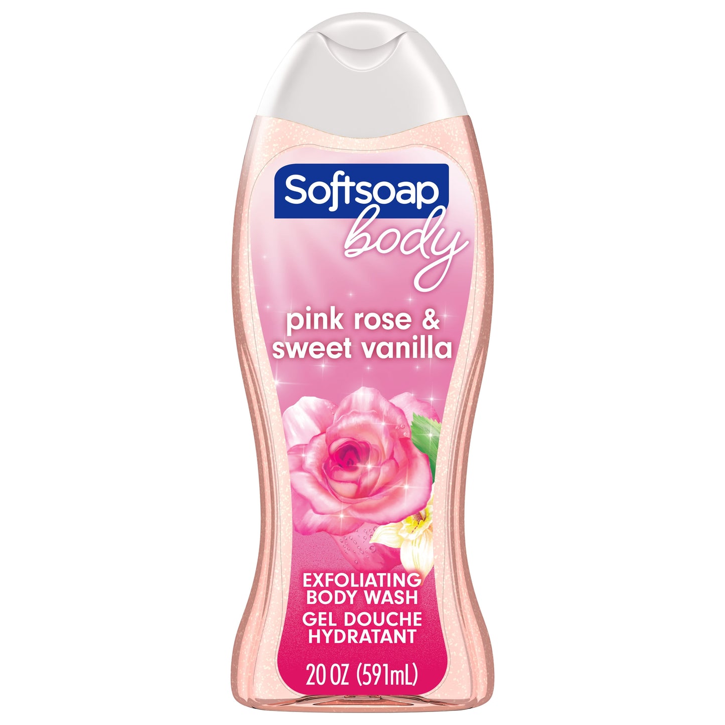 Softsoap Exfoliating Body Wash, Lustrous Glow Pink Rose & Vanilla, 20 Oz