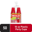 Solo Disposable Plastic Cups, Red, 18oz, 50 Count