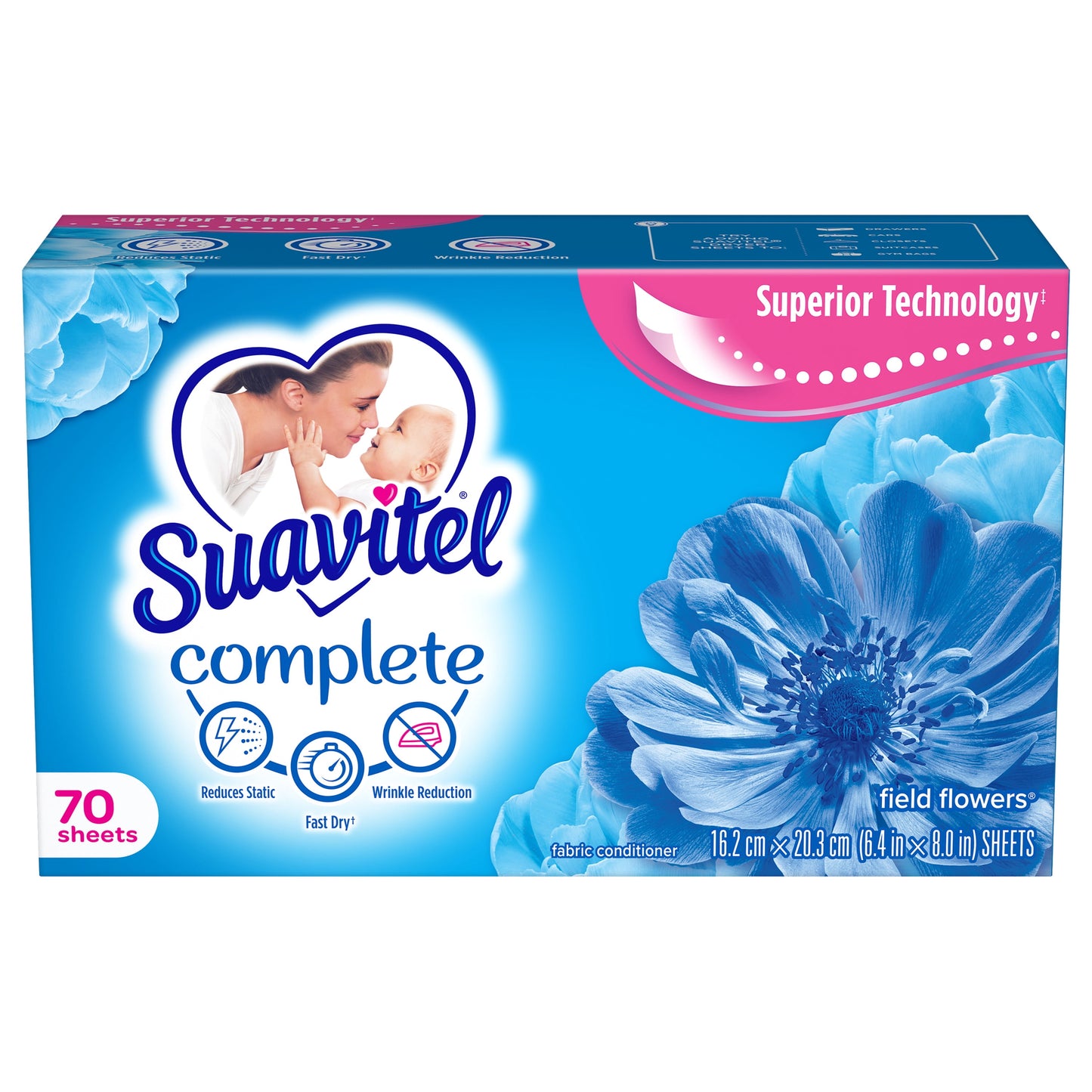 Suavitel Complete Fabric Softener Dryer Sheets, Field Flowers, 70 ct