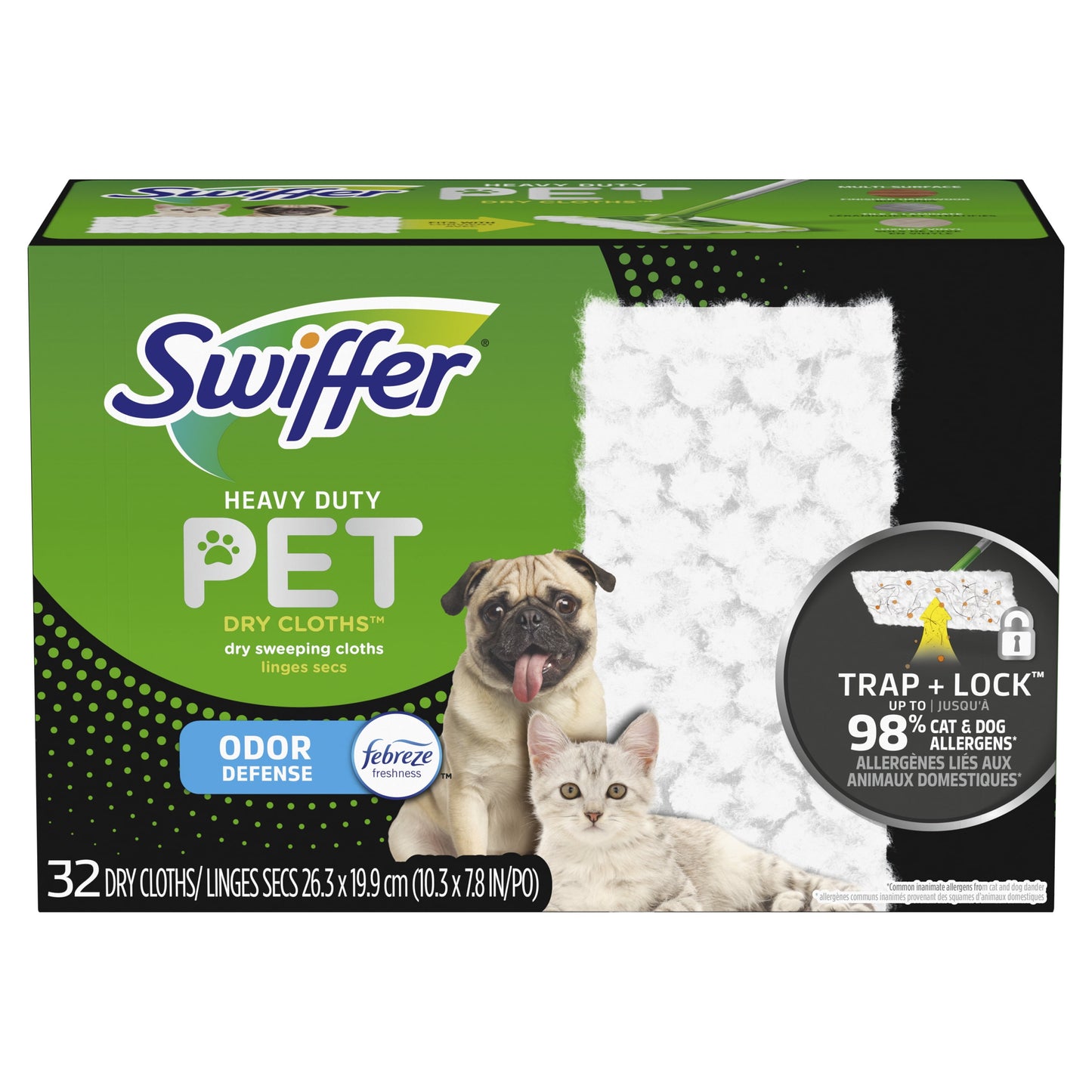 Swiffer Sweeper Pet Heavy Duty Dry Cloth Refills, Febreze Freshness, 32  Ct White Pads