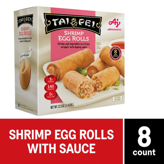 Tai Pei Shrimp Egg Rolls w Sauce Frozen Asian Appetizers 8 Ct, 22.5 oz Carton