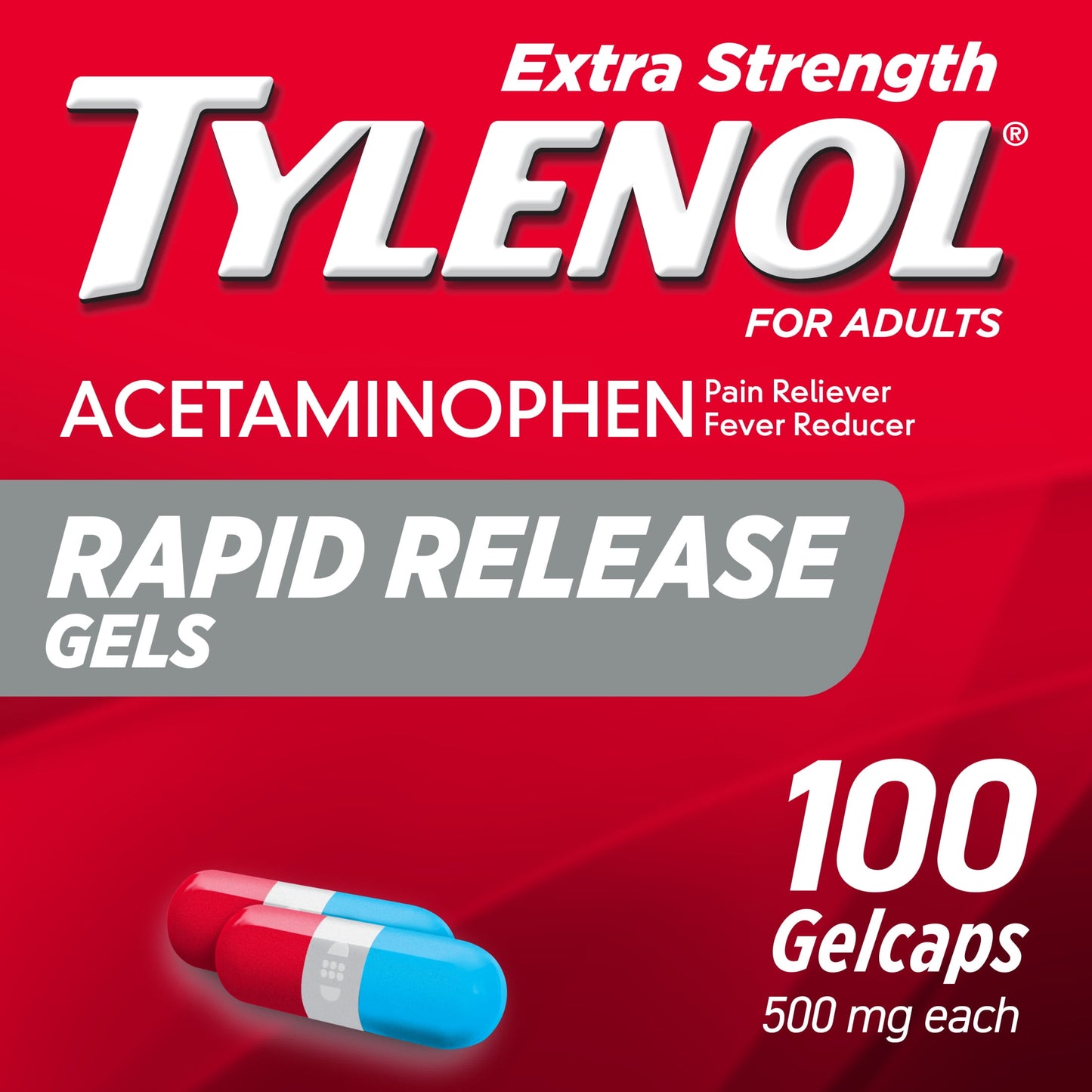 Tylenol Extra Strength Acetaminophen Rapid Release Gels, 100 ct