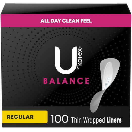 U by Kotex Balance Daily Wrapped Panty Liners, Light Absorbency, Regular Length, 100 Ct