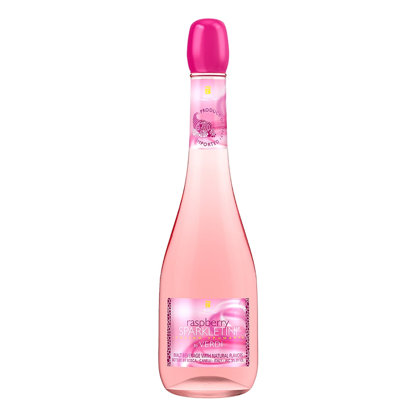 Verdi Raspberry Sparkletini, All Natural Raspberry Fruit Flavored Italian Sparkling Spumante, Italy, 750ml Glass Bottle, 5-150ml Servings