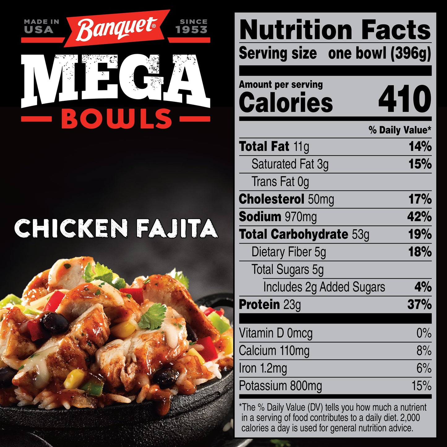 Banquet Mega Bowls Chicken Fajita Frozen Dinner, 14 oz (Frozen)