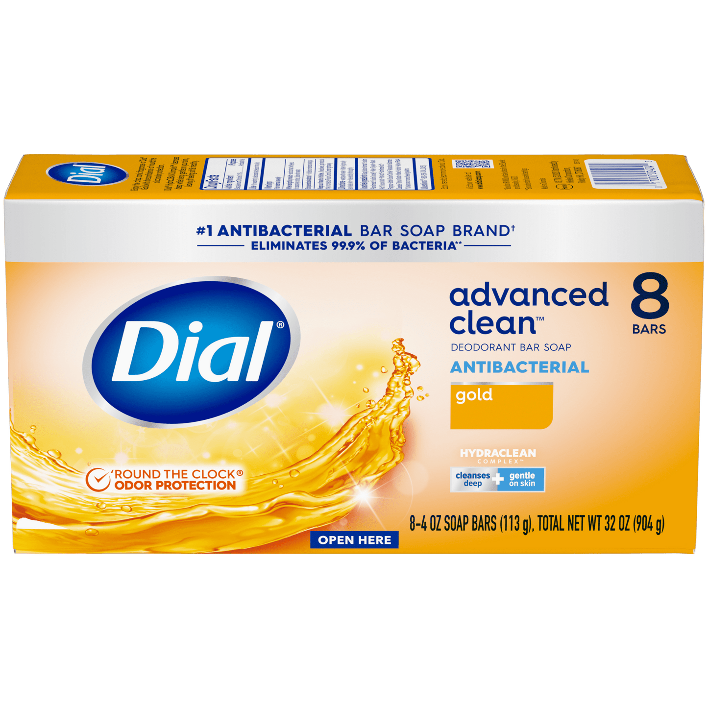 Dial Antibacterial Deodorant Bar Soap, Advanced Clean, Gold, 4 oz, 8 Bars