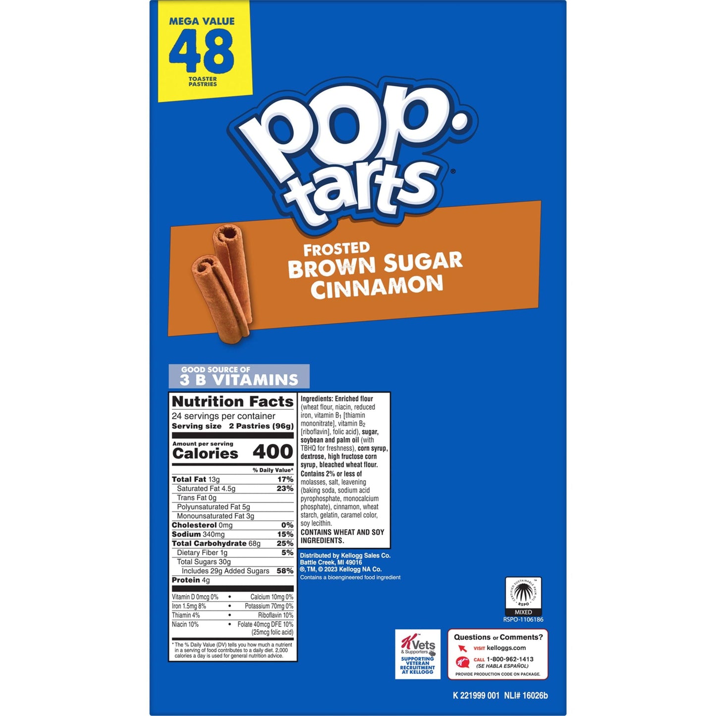 Pop-Tarts Frosted Brown Sugar Cinnamon Instant Breakfast Toaster Pastries, Shelf-Stable, Ready-to-Eat, 81.2 oz, 48 Count Box