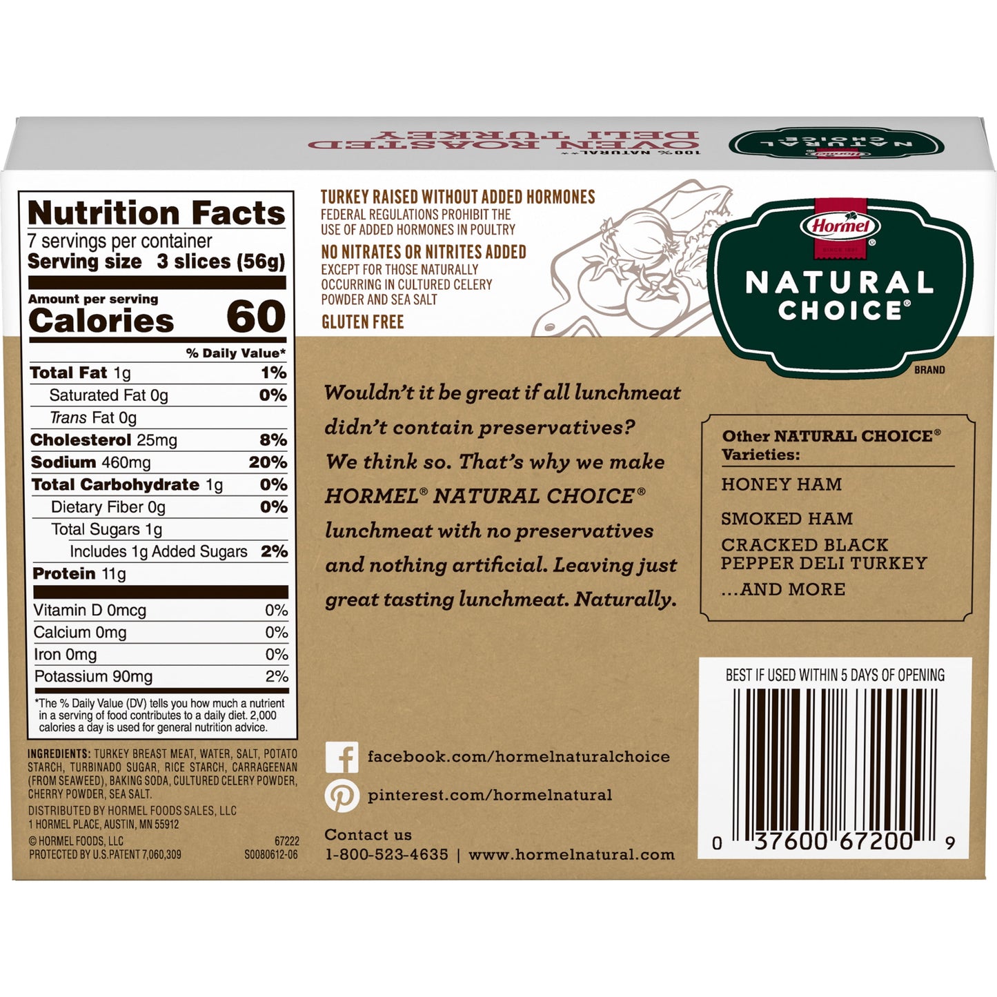 HORMEL NATURAL CHOICE Sliced Oven Roasted Deli Turkey Lunch Meat, 14 oz Resealable Plastic Package