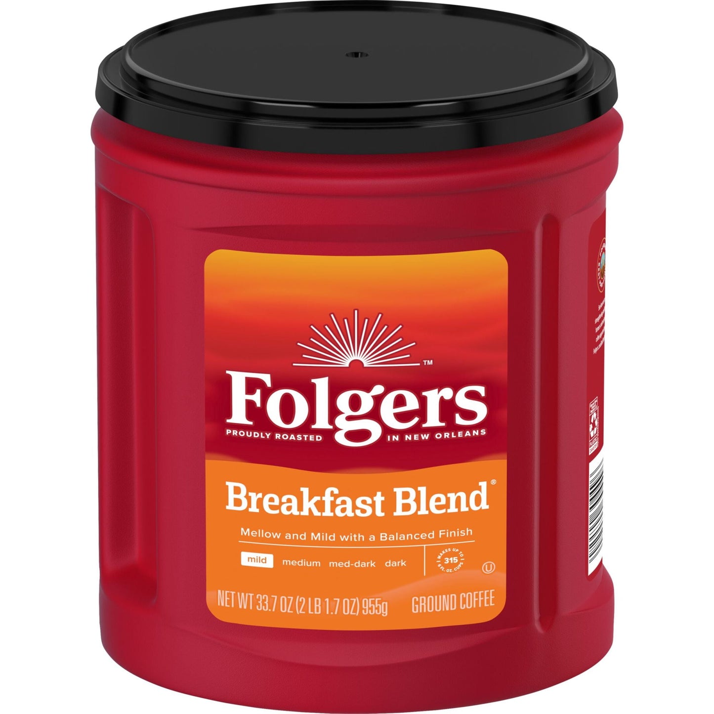 Folgers Breakfast Blend Ground Coffee, Smooth & Mild Coffee, 33.7 Ounce Canister