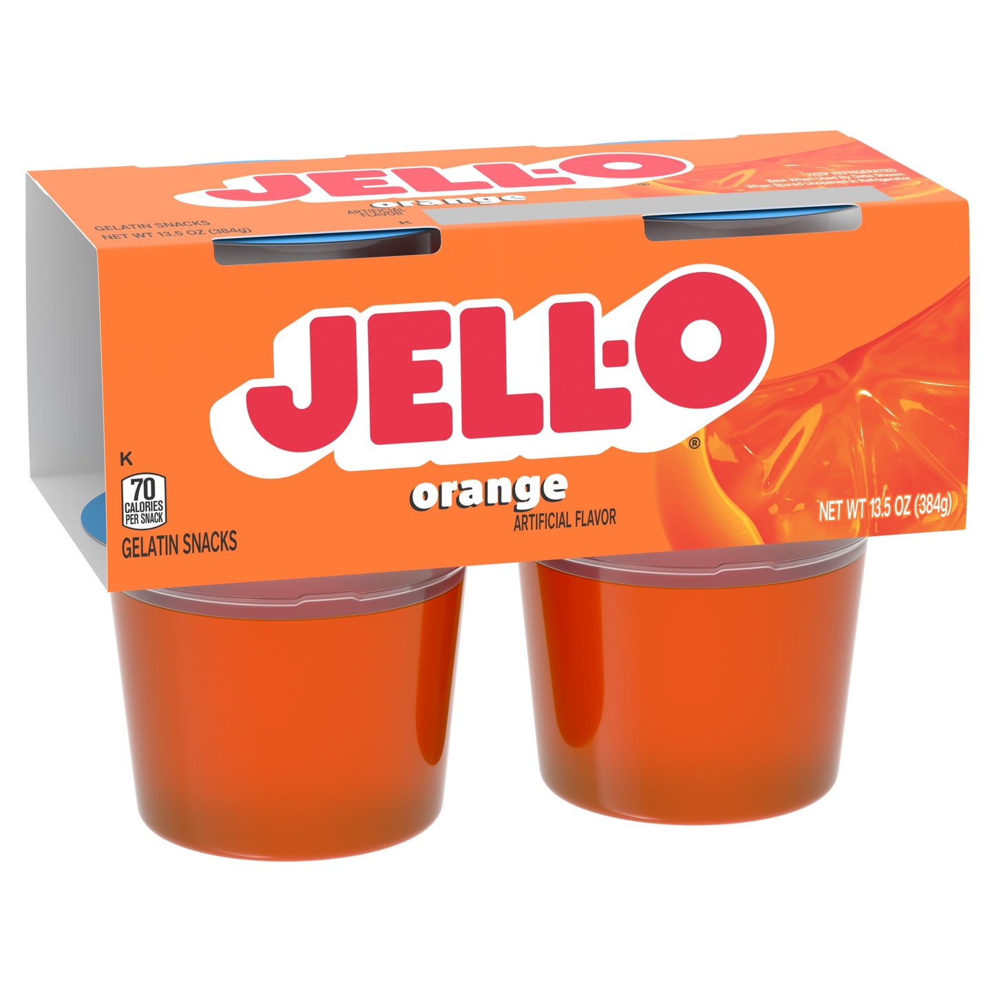 Jell-O Original Orange Jello Cups Gelatin Snack, 4 Ct Cups