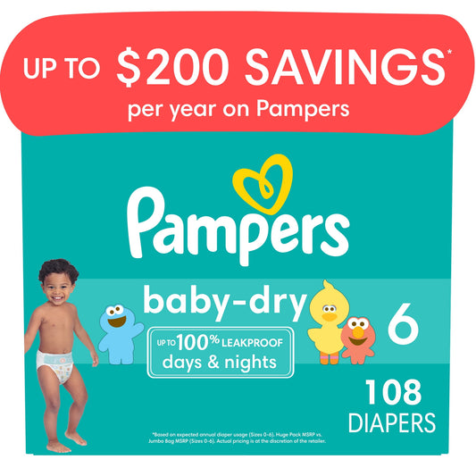 Pampers Baby Dry Diapers Size 6, 108 Count