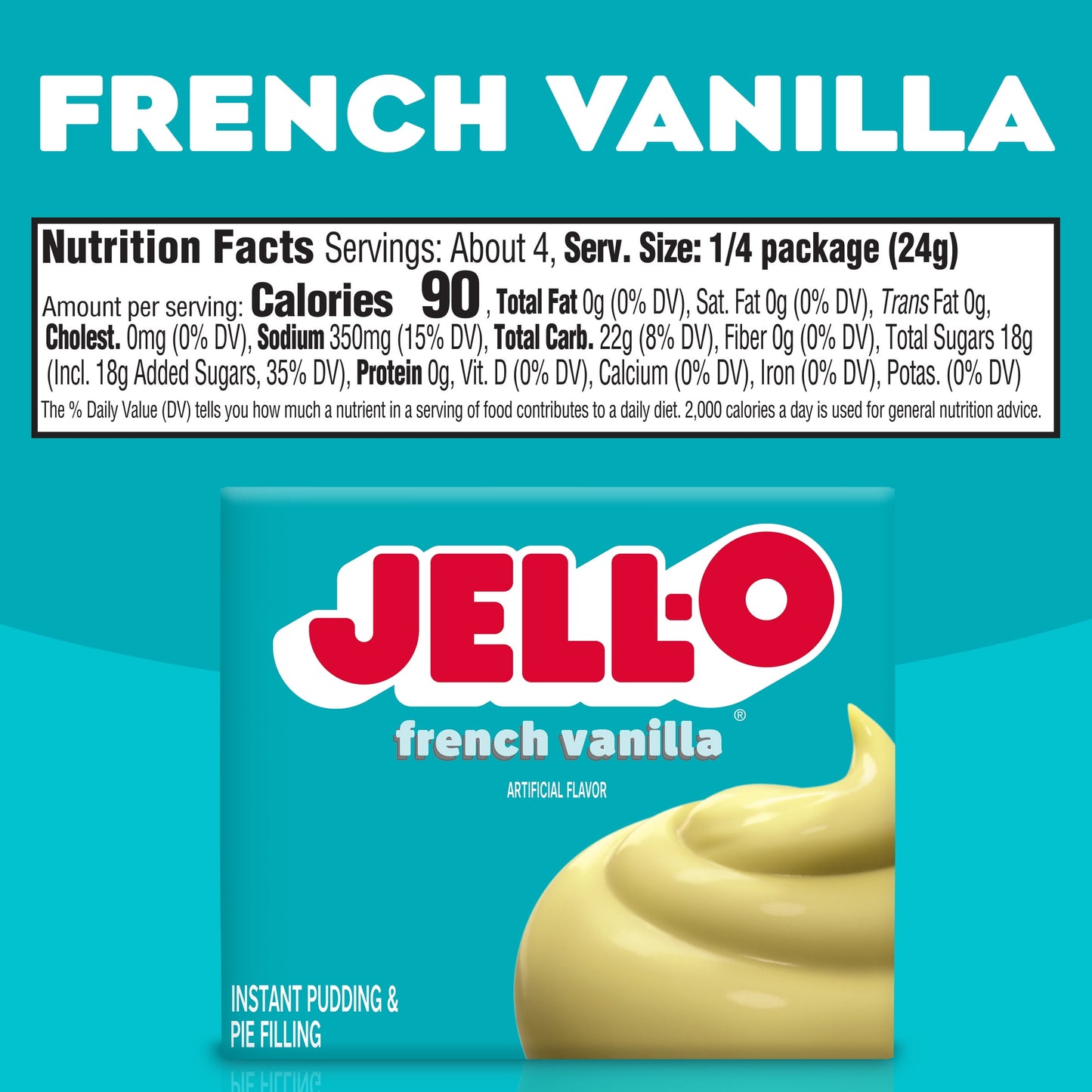 Jell-O French Vanilla Artificially Flavored Instant Pudding & Pie Filling Mix, 3.4 oz Box