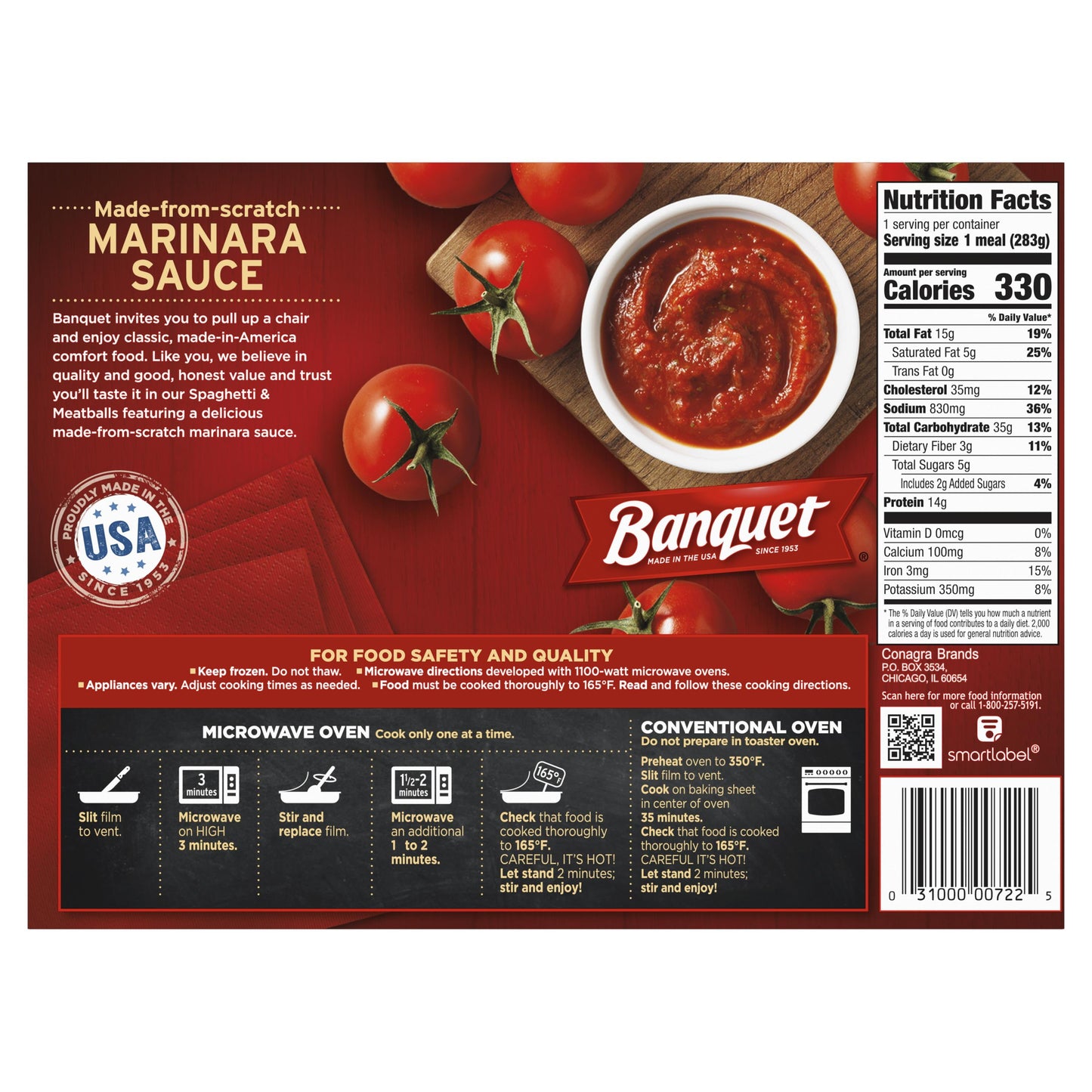 Banquet Spaghetti and Meatballs, Frozen Meal, 10 oz (Frozen)