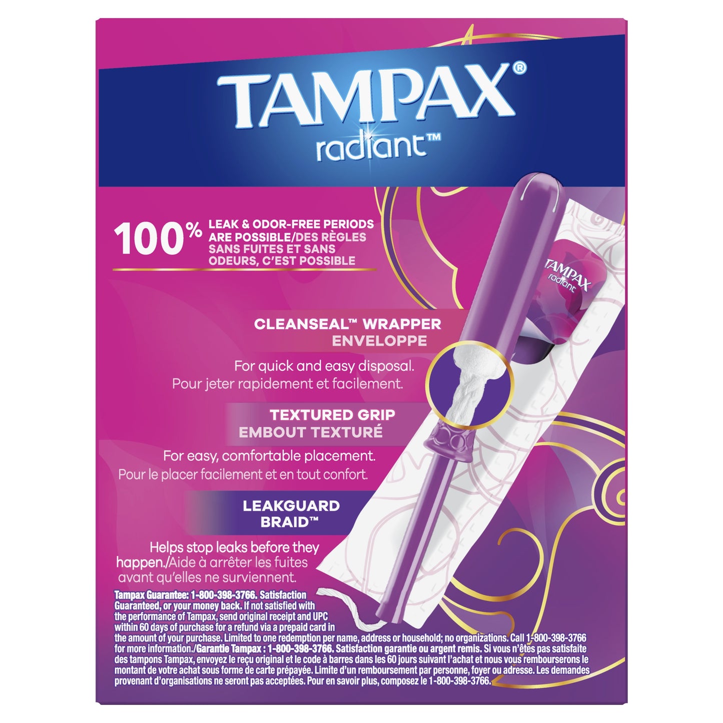 Tampax Radiant Tampons with LeakGuard Braid, Super Absorbency, 14 Count