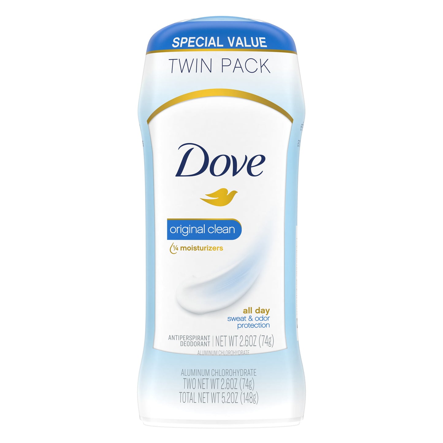 Dove Women's Antiperspirant Deodorant Stick Twin Pack, Original Clean, 2.6 oz