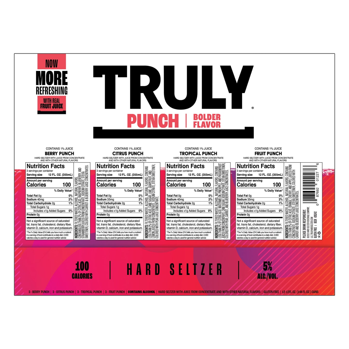 Truly Hard Seltzer Punch Variety Pack, 12 Pack, 12 fl. oz. Can, 5% ABV