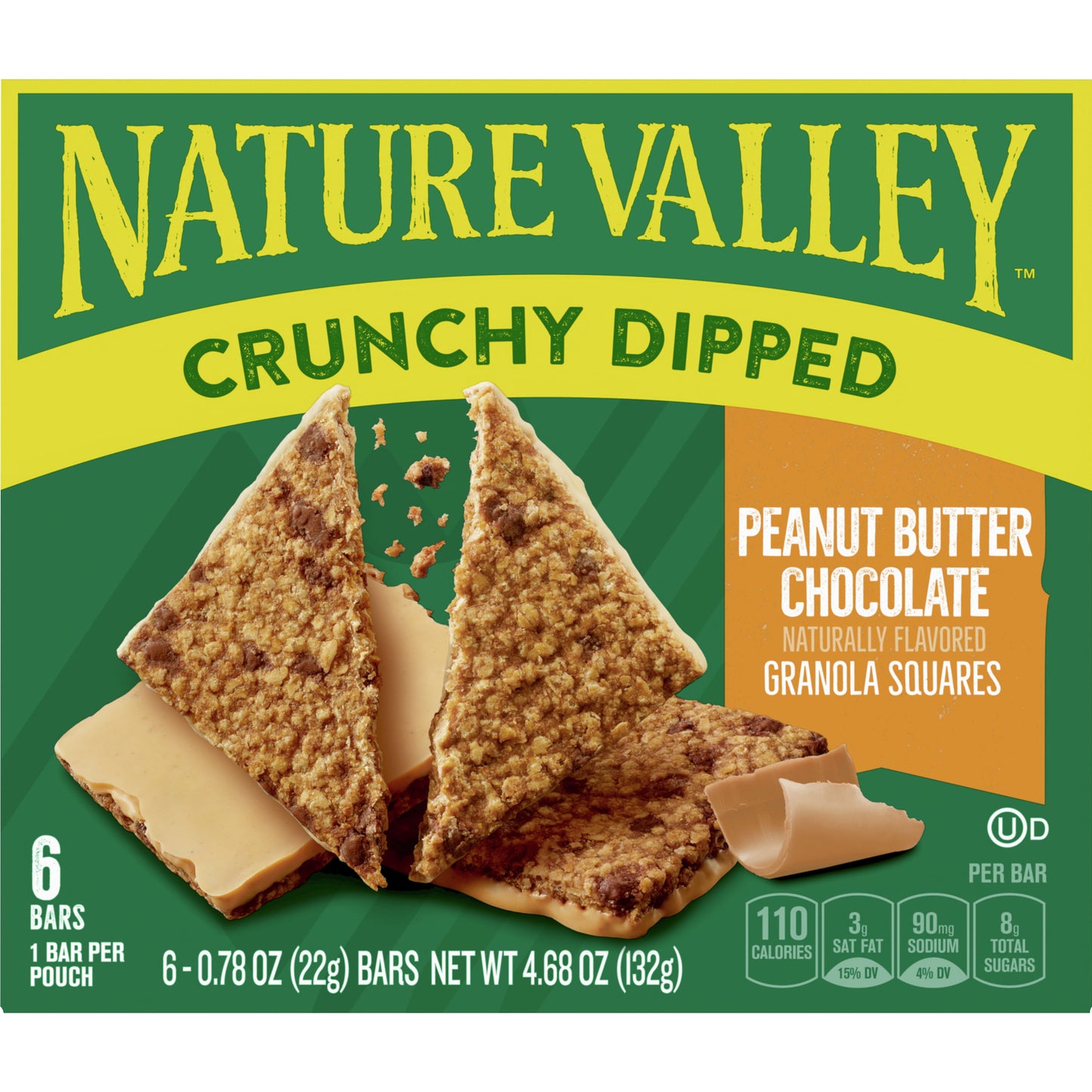 Nature Valley Crunchy Dipped Granola Squares, Peanut Butter Chocolate, 6 Count, 4.68 OZ