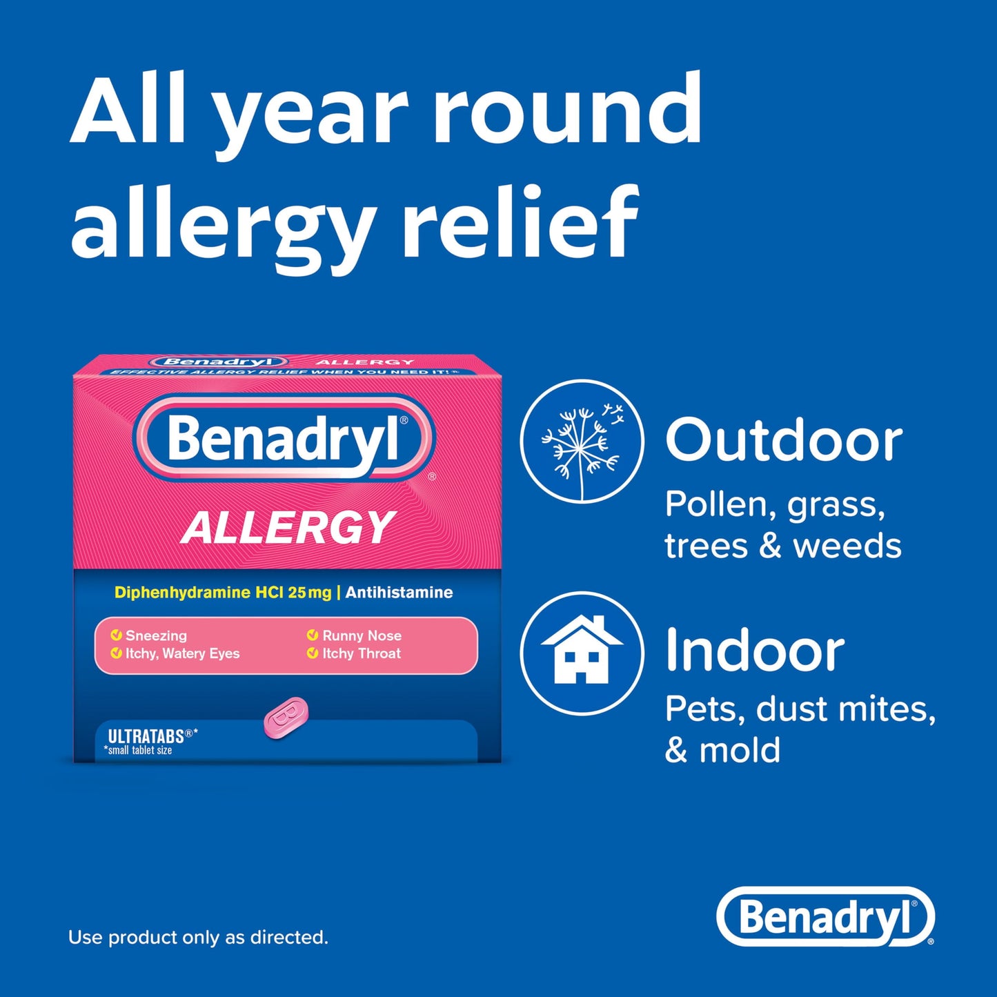 Benadryl Ultratabs Antihistamine Cold & Allergy Relief Tablets, 100Ct