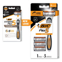 BIC Flex 5 Blade Refillable Men's Razors, 1 Handle and 3 Cartridges, 5 Blades, 4 Pieces