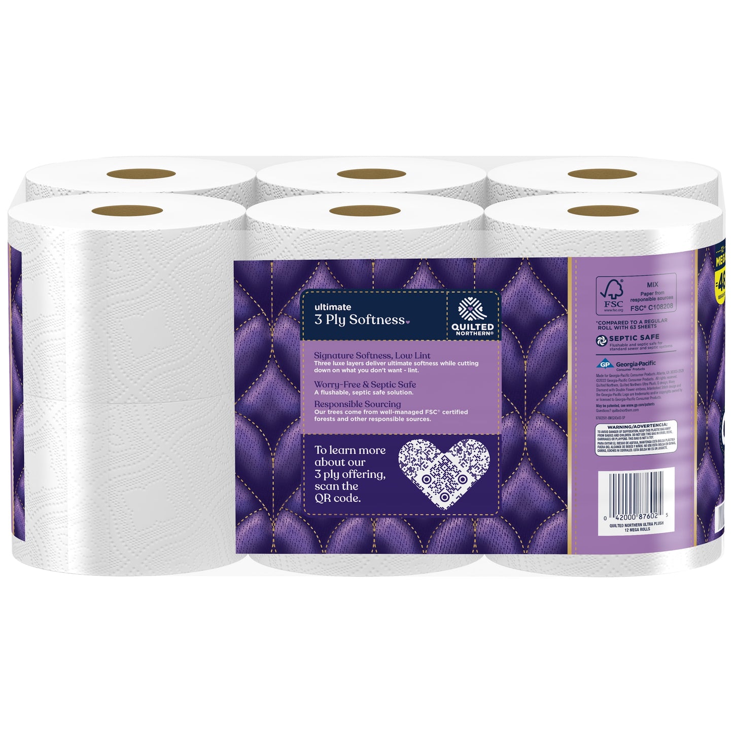 Quilted Northern Ultra Plush 12 Mega Rolls, 3X More Absorbent*, Luxurious Soft Toilet Paper