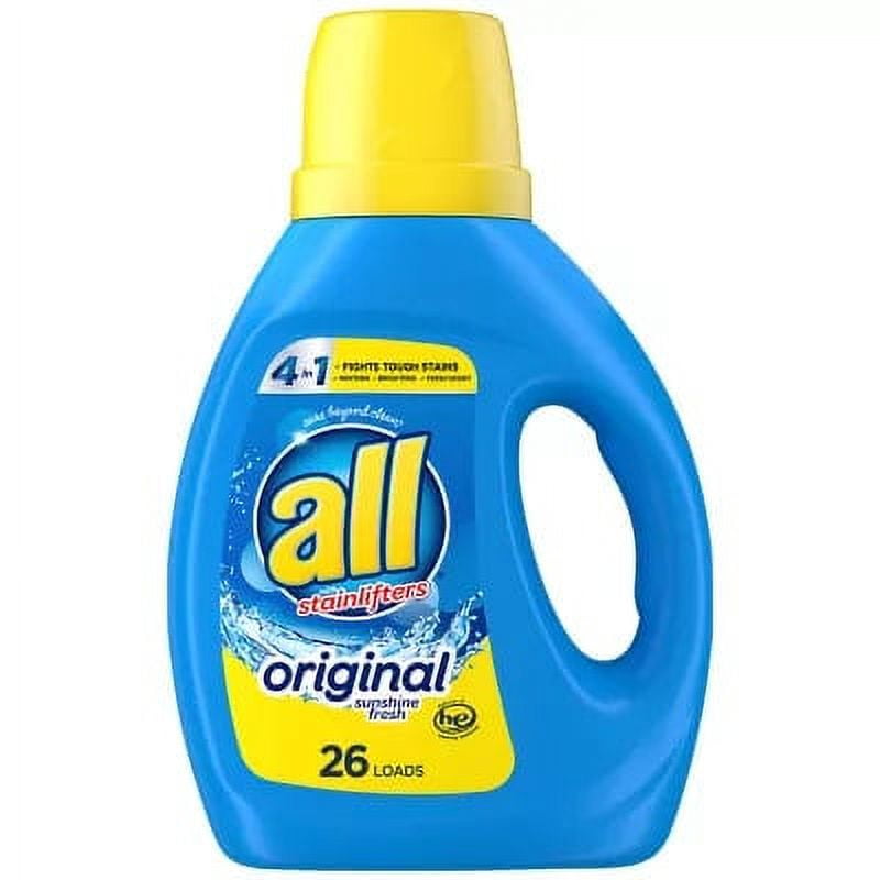 all Liquid Laundry Detergent, 4 in 1 with Stainlifters, Sunshine Fresh, 40 Ounces, 26 Wash Loads