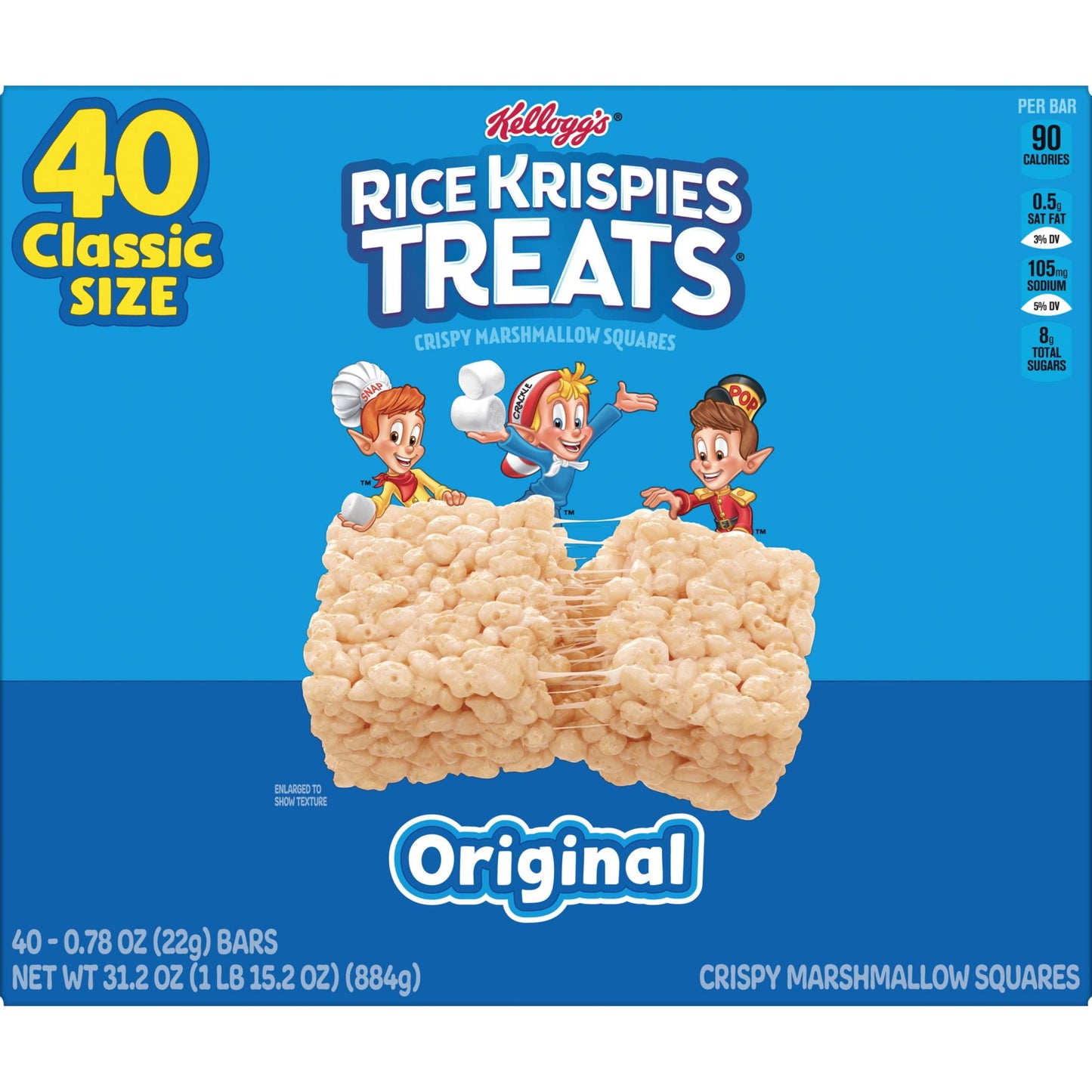 Rice Krispies Treats Original Chewy Crispy Marshmallow Squares, Ready-to-Eat, 31.2 oz, 40 Count