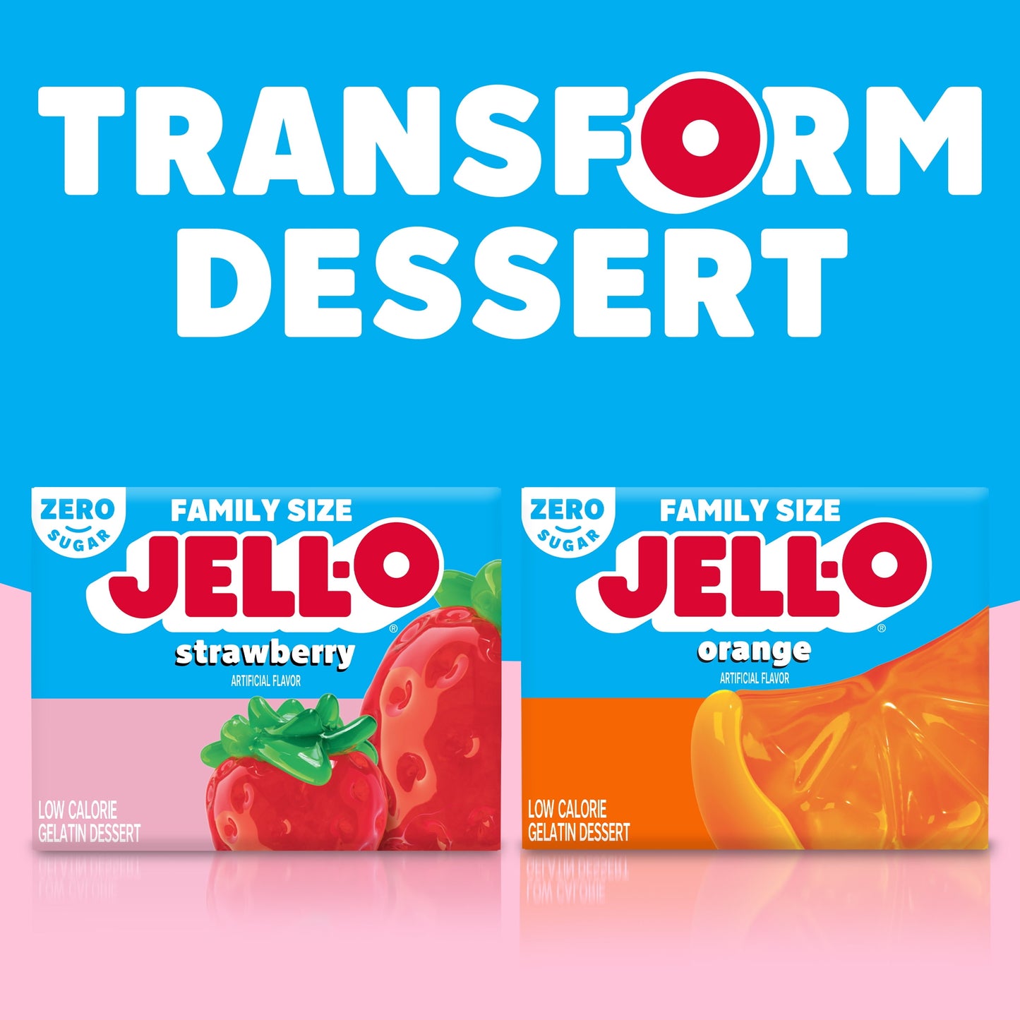Jell-O Strawberry Artificially Flavored Zero Sugar Low Calorie Gelatin Dessert Mix, Family Size, 0.6 oz Box