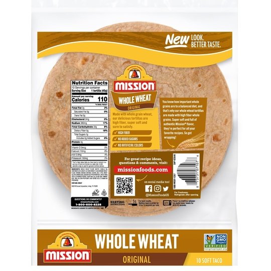 Mission Soft Taco Whole Wheat Tortillas, 10 Count